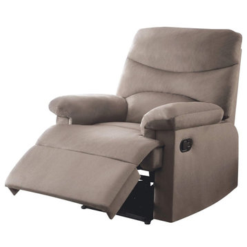 Contemporary Recliner, Manual Mechanism With Pillow Top Arms, Light Brown