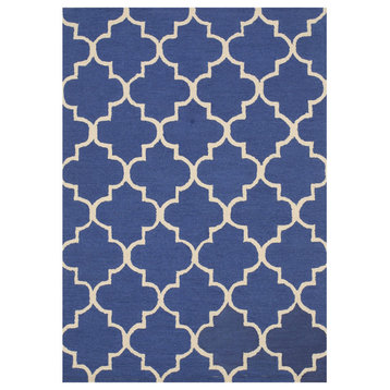 EORC Hand-tufted Wool Blue Traditional Trellis Moroccan Rug, Rectangular 5'x8'