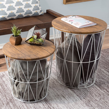 White Triangle Nesting End Tables with Storage, Set of 2 By Lavish Home