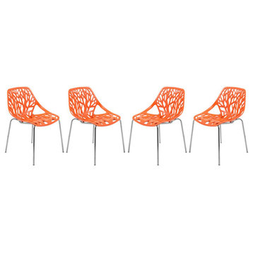 Leisuremod Modern Asbury Dining Chair W/ Chromed Legs, Set Of 4 Ac16Or4