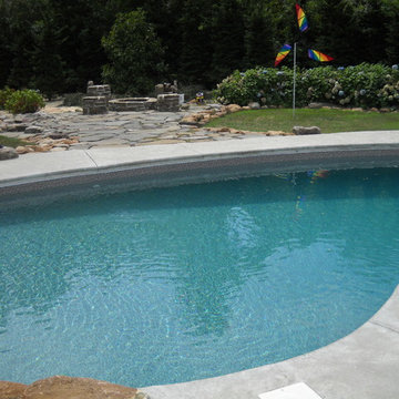 Hillsborough, NJ. Low Maintenance Landscape, Garden Art, Pool and FIre Pit