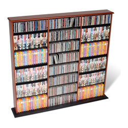 Prepac Triple Width CD DVD Wall Storage Meida Tower in Cherry and Black - Media Racks And Towers