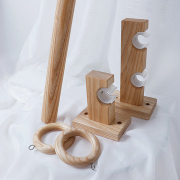 QYT05 1-1/8" Ash Wood Square bracket Single Double Curtain Rod Sets