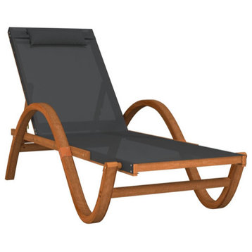 vidaXL Sun Lounger Chair with Pillow Gray Textilene and Solid Wood Poplar
