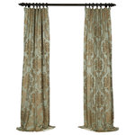 Half Price Drapes - Magdelena Jade & Gold Faux Silk Jacquard Curtain Single Panel, 50"x 120" - Accent your space with the graceful design and rich texture of the Magdelena Faux Silk Jacquard Curtain. A subtle pattern defines this curtain panel, bringing out the finer details of your bedroom or living area without outshining other furnishings. This curtain panel offers an updated take on a familiar design for a homey ambience.