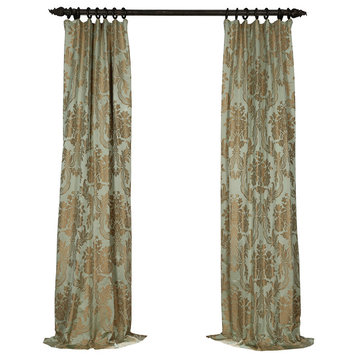 Magdelena Jade & Gold Faux Silk Jacquard Curtain Single Panel, 50"x 96"