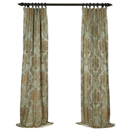 Magdelena Jade & Gold Faux Silk Jacquard Curtain Single Panel, 50"x 84"