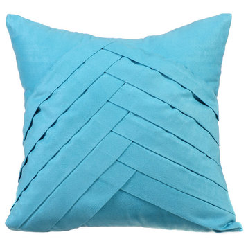 Blue Pillow Covers 18"x18" Suede Fabric, Turquoise Blue No Limits No Lines
