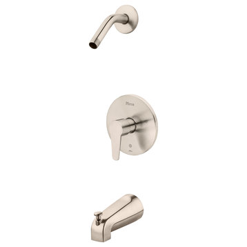 Pfirst Modern 1-Handle Tub and Shower, Trim Only Less Showerhead, Brushed Nickel
