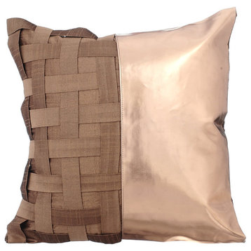 Matte Leather Couch Pillows Copper Brown 20"x20" Art Silk, Copper N Half