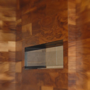 fireplace with wood wood finish