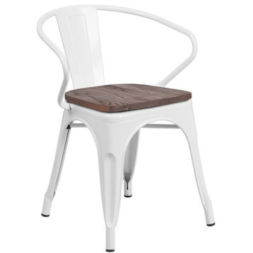 Bowery Hill Metal Dining Arm Chair in White