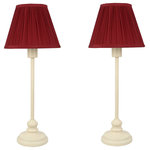 Urbanest - Urbanest, Set of 2, Modello Lamps, French White, Burgundy Shades, 22 1/2" Tall - Urbanest set of 2 table lamps in a French white finish with burgundy shades.