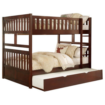 Lexicon Rowe Wood Full over Full Bunk Bed with Trundle Bed in Dark Cherry