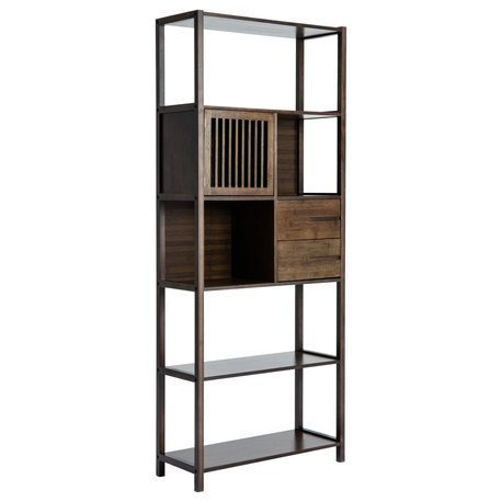 Selma Bamboo Bookcase, Cappuccino, Left Facing Cabinet