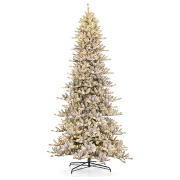 11ft Pre-Lit Flocked Slim Fir Artificial Christmas Tree With 950 Warm Lights