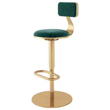 Luxury Round Rotating and Lifting Bar Stool with Backrest, Green, H25.6-31.5"