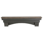 Pearl Mantels - The Hadley 48 Shelf or Mantel Shelf, Cottage Distressed Finish - Features:    48 inch shelf with corbels and arch  Color: Cottage with Rustic Chalk Wash Top  Material: Wood  Mitered hanger boards included for ease of hanging  Mounting hardware for hanger rail not included  Wood is considered a combustible material. Heat clearances must be adhered to. If installing over a fireplace, check your local building codes and the manufacturer's instructions for your specific fireplace insert or stove    Specifications:    Shelf Length: 48''  Shelf Depth: 9.5''  Bottom Base Length: 42.5''  Bottom Base Depth: 6''  Height Corbels: 5.62''  Width Corbels: 4.75''  Width Between Corbels: 31''  Overall Height with corbels: 12''  Radius: 43.375''  Overall Dimensions: 48'' (L) x 9.5'' (W) x 12'' (H)   It's the first piece of furniture in any home. There's nothing as warm and welcoming as a crackling fire in an open fireplace. The dancing flames can lift your spirits and melt away the most stressful day in a matter of minutes. But to truly be part of the home, a fireplace must warm our hearts even when there is no fire in the grate. Pearl does not treat the mantel as trim or molding but as a beautiful piece of furniture that is the focal point of the entire room, the emotional core. It represents roots, heritage and tradition. Furniture is arranged around it, precious treasures are displayed on it, and it provides balance and stability to the entire room. Pearl Mantels features fine furniture quality, stunning details and classic designs that will enhance any decor. The Hadley is charm with a capital ''C''.You have the option of installing just the shelf, the shelf and the corbels together or the combination of the shelf, corbels and arch. Whether your design taste is clean, classic, traditional... the Hadley has your style covered.   Look for the pearl inlay that graces the right hand side of the shelf as proof that you have received an authentic Pearl Mantel