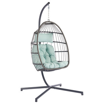 Patio Swing Egg Chair Folding Hanging Chair With Pillow and Stand, Tiffany