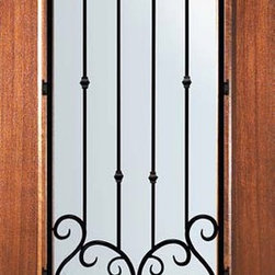 Slab Single Door 80 Wood Mahogany valencia 3/4 Lite Wrought Iron - Front Doors