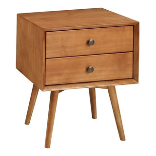 Walker Edison Mid-Century 2 Drawer Solid Wood Nightstand in Caramel ...