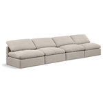 Meridian Furniture - Indulge Upholstered Modular Sofa, Beige, 4-Piece: 4 Armless Chair, Down Stuffed Linen Textured Fabric - Experience ultimate comfort and style with our beige linen textured fabric Indulge Sofa. The luxurious linen texture of the fabric will elevate the aesthetic of any room. This sofa provides ample space for you to relax while its modular build offers the option of unlimited configurations. Whether you're looking to add a stylish element to your living room or a comfortable seating option to your bedroom, this sofa is the perfect choice.