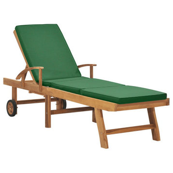 vidaXL Patio Lounge Chair Sunbed Sunlounger with Cushion Solid Teak Wood Green