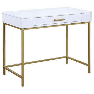 Modern Life Desk, White Finish With Gold Metal Legs