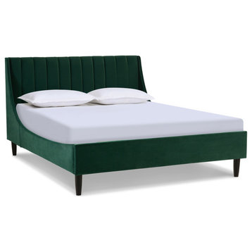 Aspen Vertical Tufted Headboard Platform Bed Set, Evergreen, Queen
