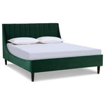 Jennifer Taylor Home - Aspen Vertical Tufted Headboard Platform Bed, Evergreen Velvet, Queen - A simple yet elegant look gives the Aspen Upholstered Platform Bed by Sandy Wilson Home a modern yet timeless feel. The subtle vertical channel tufting of the low headboard and simple, solid wood legs are a nod to a retro 70's look, made modern by the graceful, curved wings that sweep seamlessly into the side- and foot panels for a completely unique platform design. Available in Queen, King, and California King sizes in all the trend-worthy colors from Evergreen to Ash Rose to Anthracite Black, the Aspen Bed Set is the perfect centerpiece to your master suite, guest room, or teen's room.