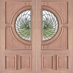 Decorative Circle Lite, Prehung Double Entry Doors, Mahogany - Front Doors