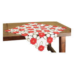 Xia Home Fashions - Holiday Poinsettia Embroidered Cutwork Table Topper, 34"x34" - Tablecloths