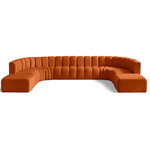 Meridian Furniture - Arc Velvet Upholstered 10-Pc. U-Shaped Modular Sectional, Cognac - Give your living room or den the perfect blend of style and versatility with this Arc velvet fabric curved modular Sectional. Part of the Arc modular furniture collection, this Sectional comes upholstered in rich cognac velvet fabric and features deep channel tufting that adds a touch of luxury while enhancing comfort and support. A seamless combination of form and function, this chair can be used with other Arc pieces to create a myriad of configurations in your well-curated room.