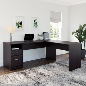 Cabot L Shaped Computer Desk With Drawers, Espresso Oak