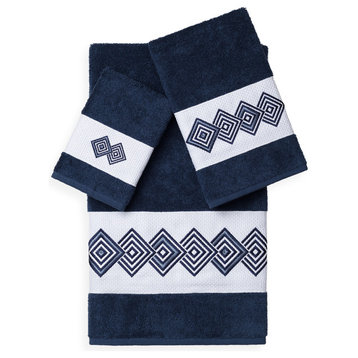 Linum Home Textiles Noah 3-Piece Embellished Towel Set, Midnight Blue