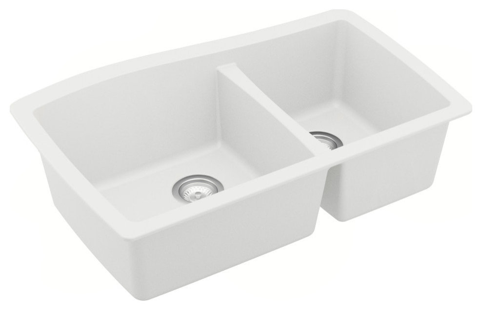 Karran Undermount Quartz 33" 60/40 Double Bowl Kitchen Sink, White
