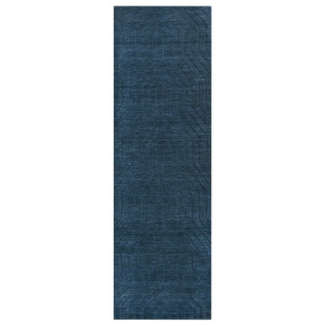 Technique 2'6" x 8' Solid Navy Hand Loomed Area Rug