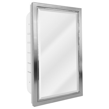 Head West Brushed Nickel and Chrome Recessed Medicine Cabinet Mirror, 16x26"