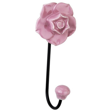 Ceramic Hook Rose , 5-1/2", Pink, Ceramic Hook With Pink Rose