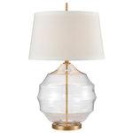 Elk Lighting - Elk Lighting Nest Table Lamp, Clear/Matte Brushed Gold - The Nest table lamp is the ideal accent for a transitional style interior. The base is a stylized, hive shape made from clear glass and accented with brushed gold, metal fixtures and a crisp, white linen shade. Perfect as a finishing touch to a living room or bedroom.