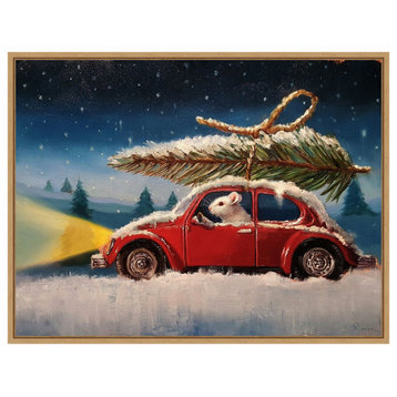 Canvas Art Framed 'Mouse With Christmas Tree' by Lucia Heffernan, 24x18