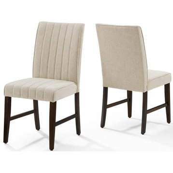 Motivate Channel Tufted Upholstered Fabric Dining Chair Set of 2 - Beige