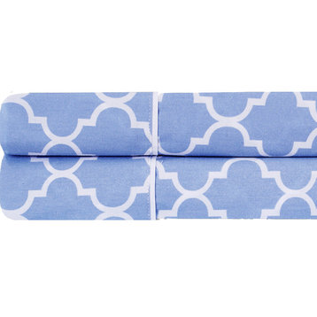 100% Cotton Printed Meridian Pillowcases, Set of 2, Periwinkle and White, King