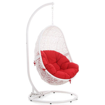 Modern Outdoor Patio Reef Swing Chair with Stand - White Basket with Red Cushion