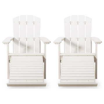 Ulises Outdoor Adirondack Chair With Retractable Ottoman, Set of 2, White