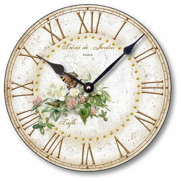 Shabby Chic Butterfly Clover Blossoms Clock, 12 Inch Diameter