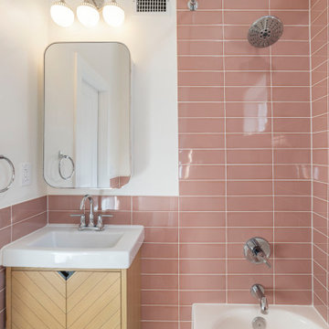 Mid-Century Modern Pink Guest Bathroom Remodeling