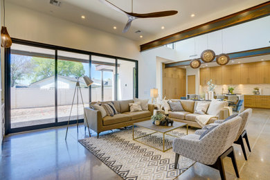 Example of a mid-century modern family room design in Phoenix