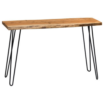 Hairpin Natural Live Edge Wood With Metal 48" Media Console Table, Natural