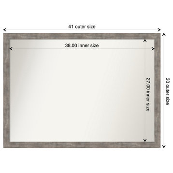 Marred Pewter Non-Beveled Wood Wall Mirror 40.5x29.5 in.